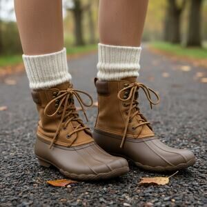 Sperry Shearwater Womens Leather Lace Up Duck Boots Fleece Lined 7.5 Waterproof